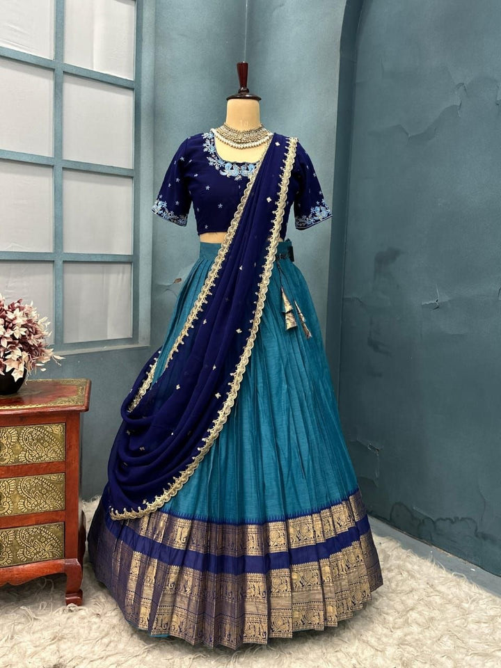 Premium Kanchicotton Silk Full Stitched Half Sare