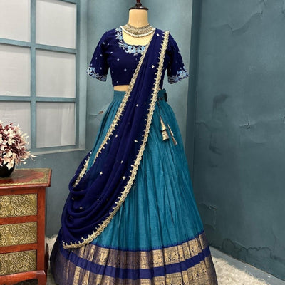 Premium Kanchicotton Silk Full Stitched Half Sare