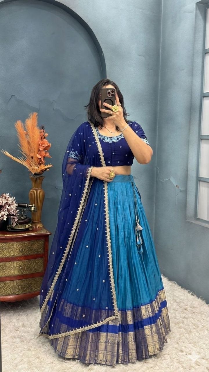 Premium Kanchicotton Silk Full Stitched Half Sare