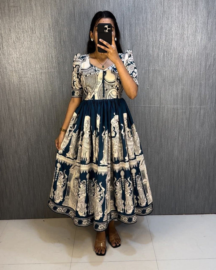 Trending Kalamkari Print Maslin Cotton Maxi Gown