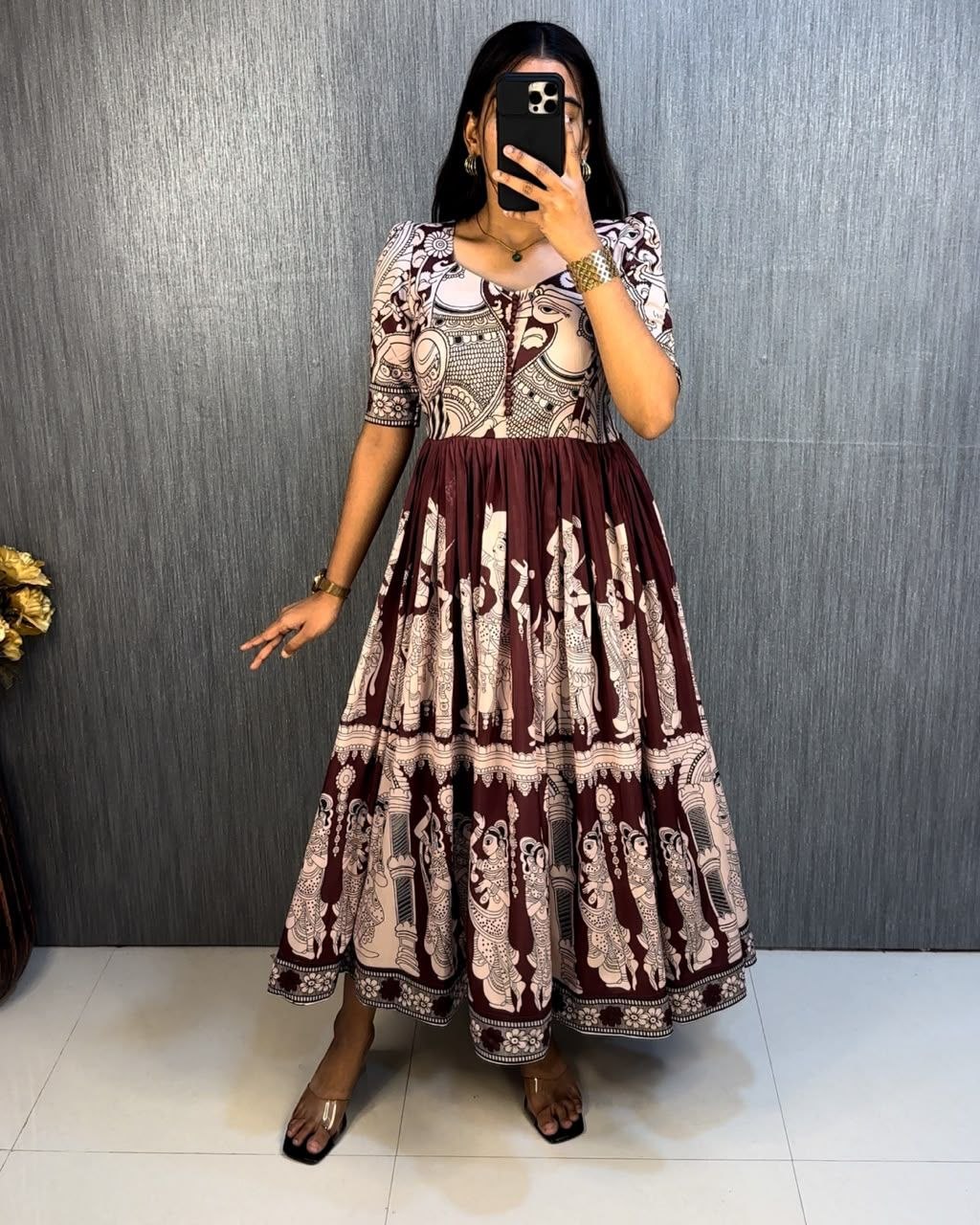 Trending Kalamkari Print Maslin Cotton Maxi Gown