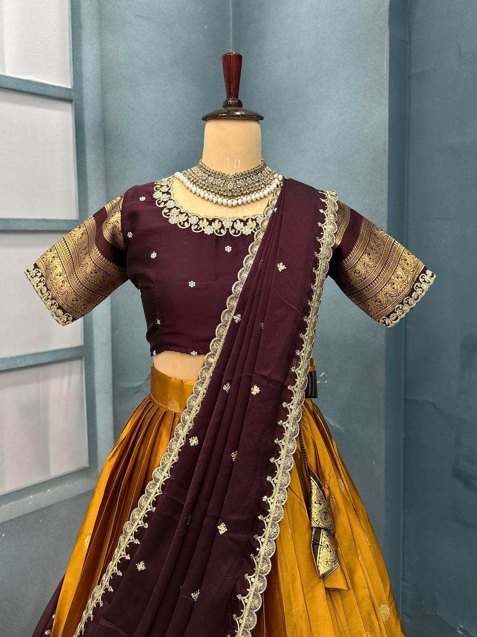 Premium kanjivaram Silk Full Stitched  Half Saree
