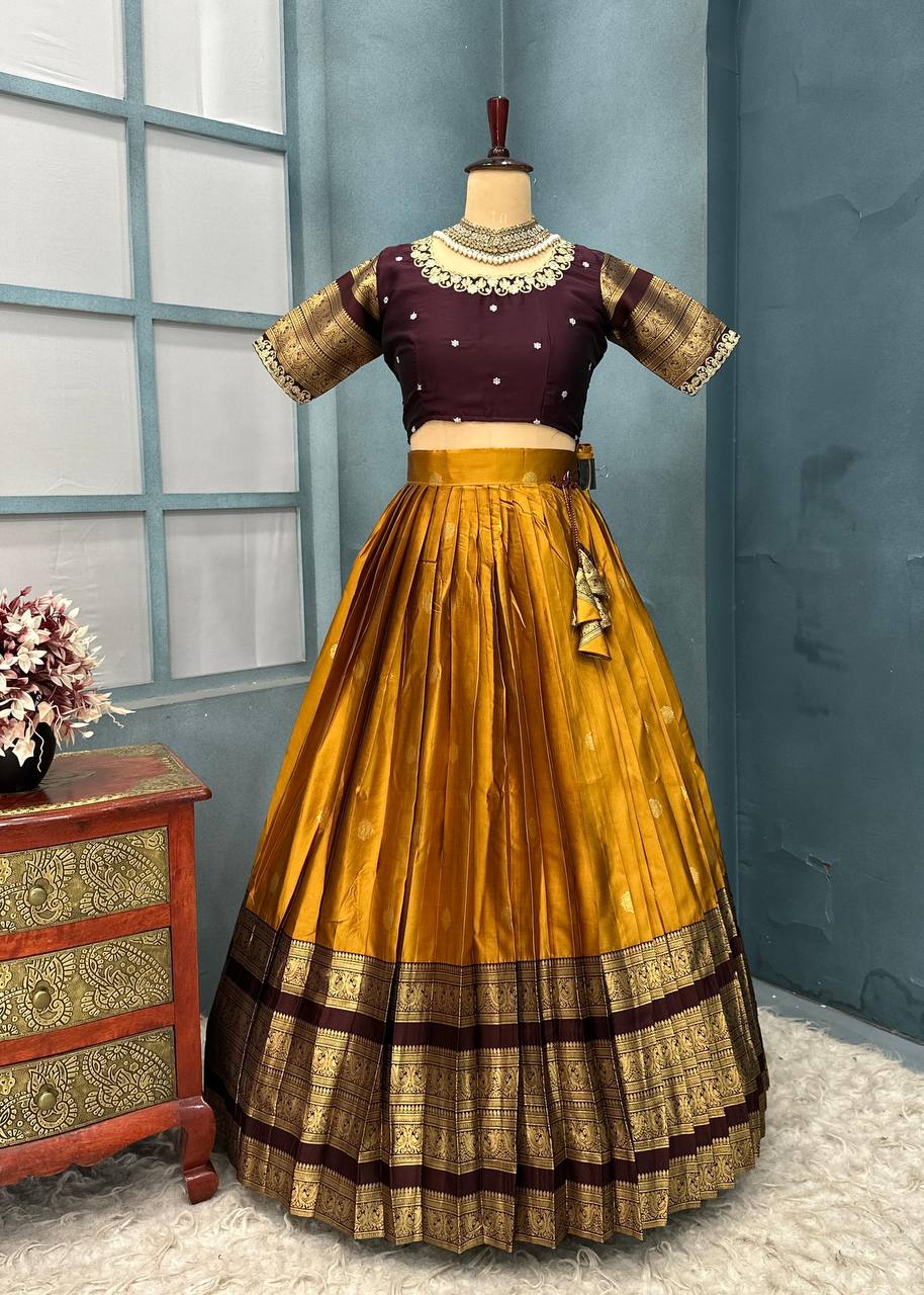 Premium kanjivaram Silk Full Stitched  Half Saree