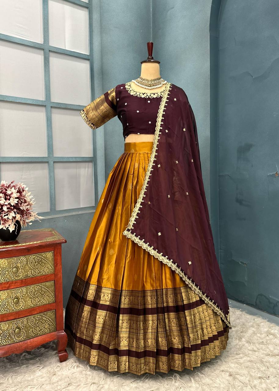 Premium kanjivaram Silk Full Stitched  Half Saree