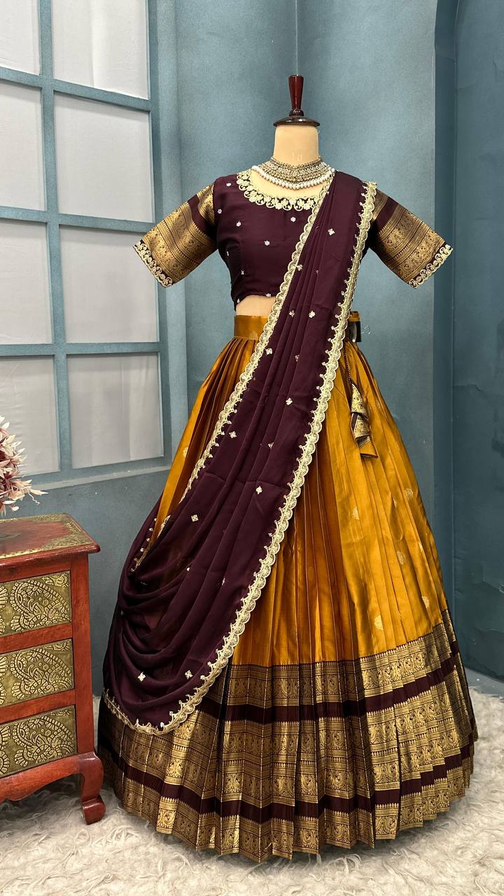 Premium kanjivaram Silk Full Stitched  Half Saree