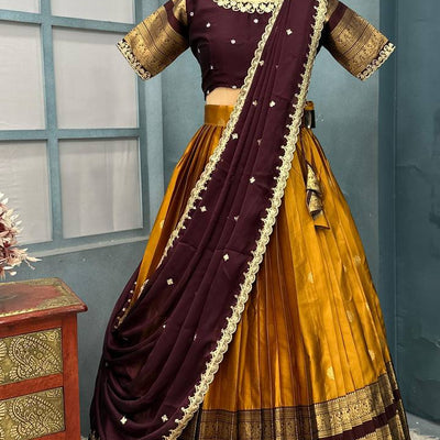 Premium kanjivaram Silk Full Stitched  Half Saree