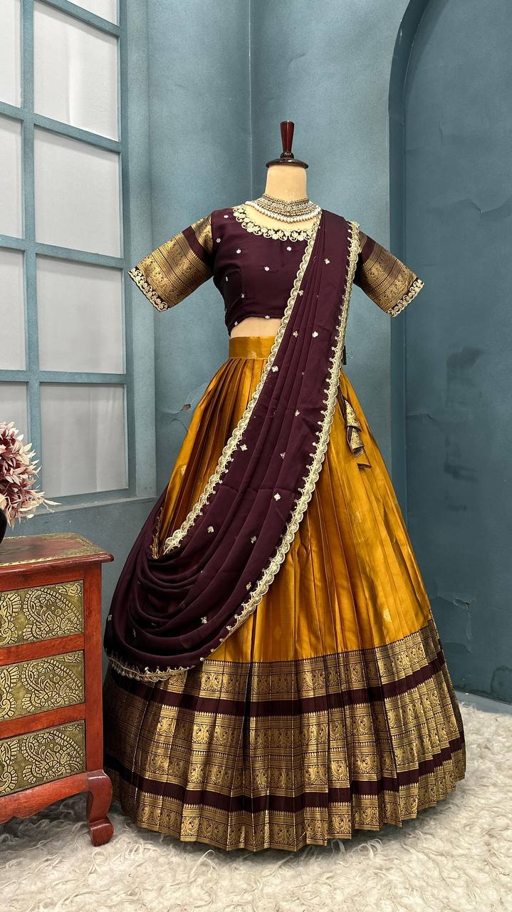 Premium kanjivaram Silk Full Stitched  Half Saree