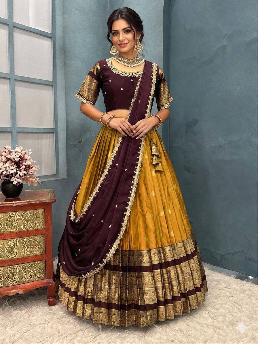 Premium kanjivaram Silk Full Stitched  Half Saree