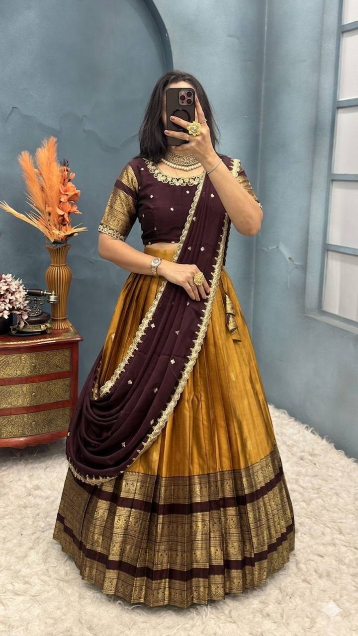 Premium kanjivaram Silk Full Stitched  Half Saree