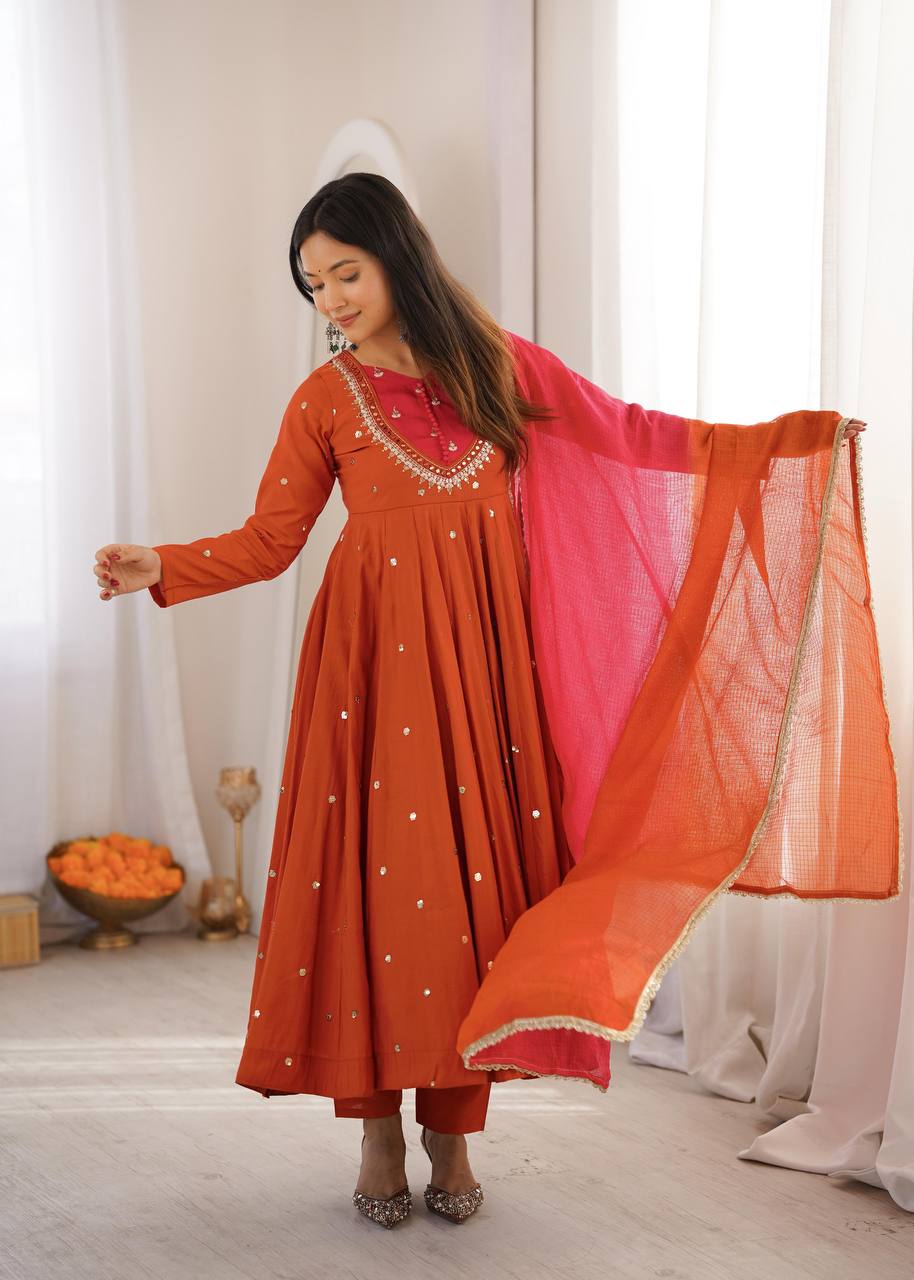 Elegant Embroidered Sequence With Real Mirror Designer Anarkali Three Piece Set