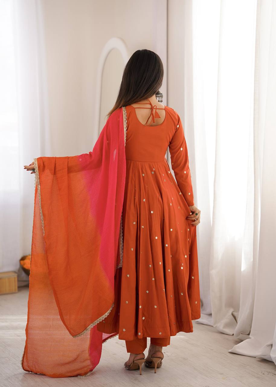 Elegant Embroidered Sequence With Real Mirror Designer Anarkali Three Piece Set