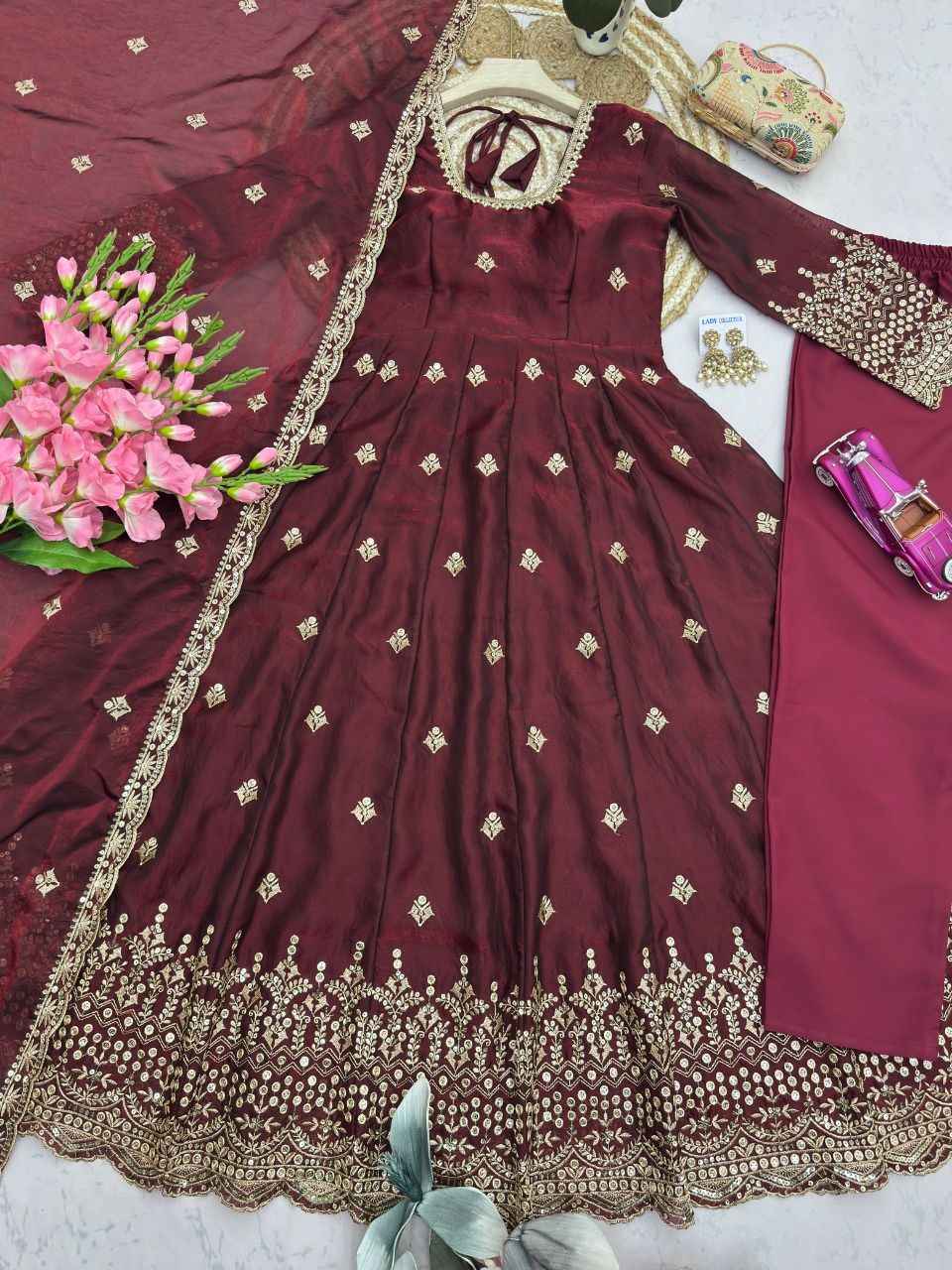 Launching Designer Party Wear Look Gown With Duppata And Pent