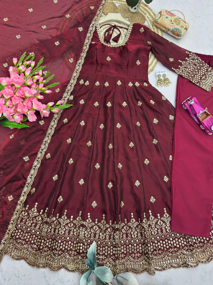 Launching Designer Party Wear Look Gown With Duppata And Pent