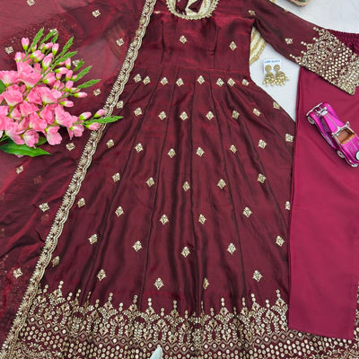 Launching Designer Party Wear Look Gown With Duppata And Pent