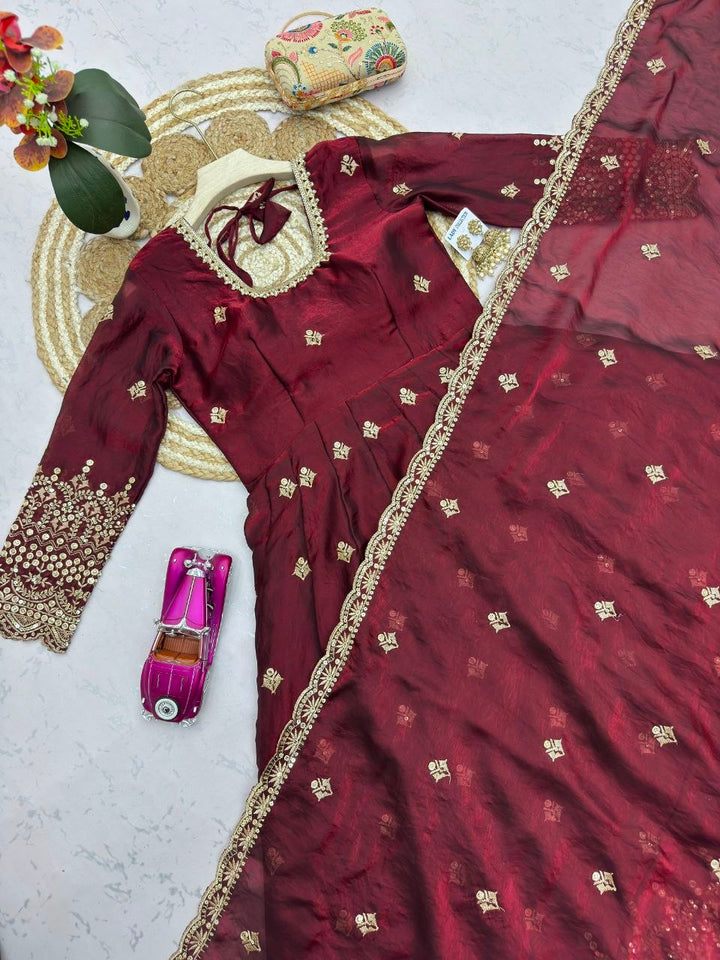 Launching Designer Party Wear Look Gown With Duppata And Pent