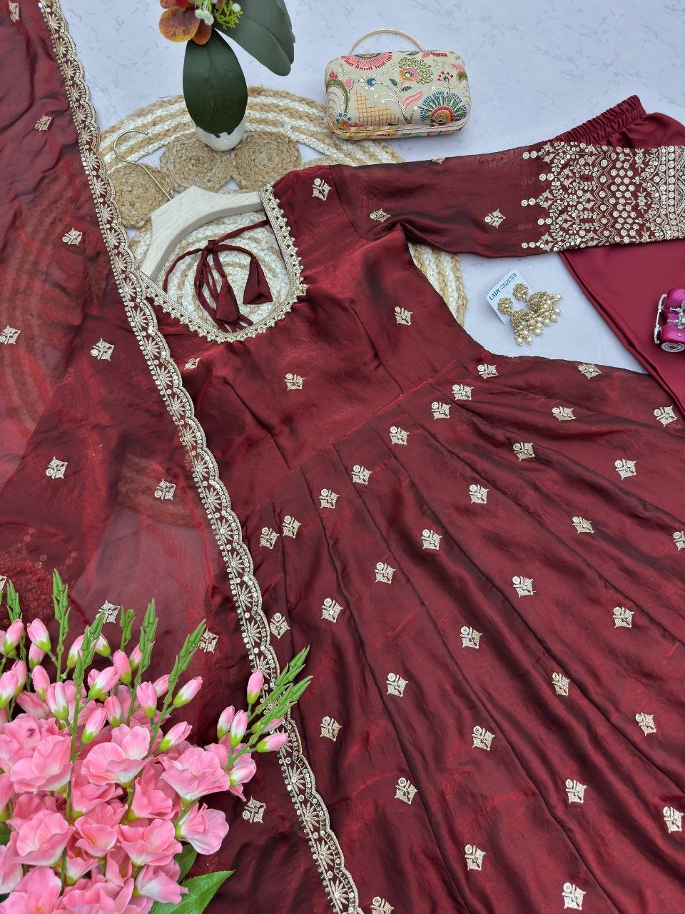 Launching Designer Party Wear Look Gown With Duppata And Pent
