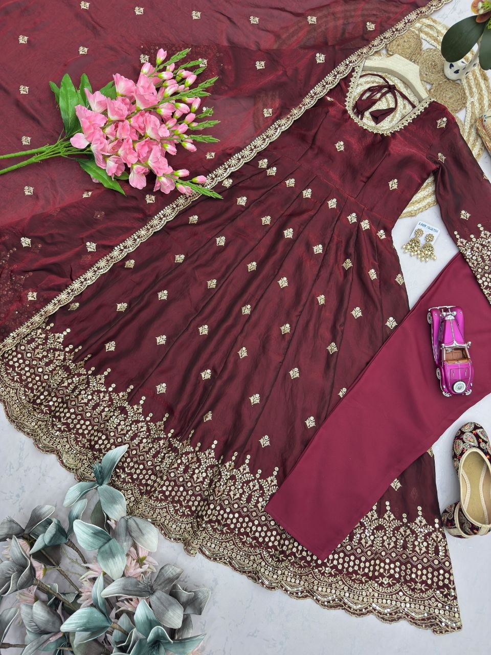 Launching Designer Party Wear Look Gown With Duppata And Pent