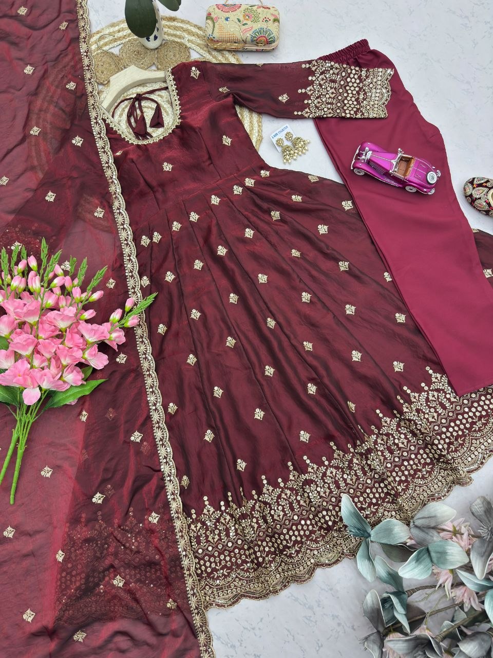 Launching Designer Party Wear Look Gown With Duppata And Pent