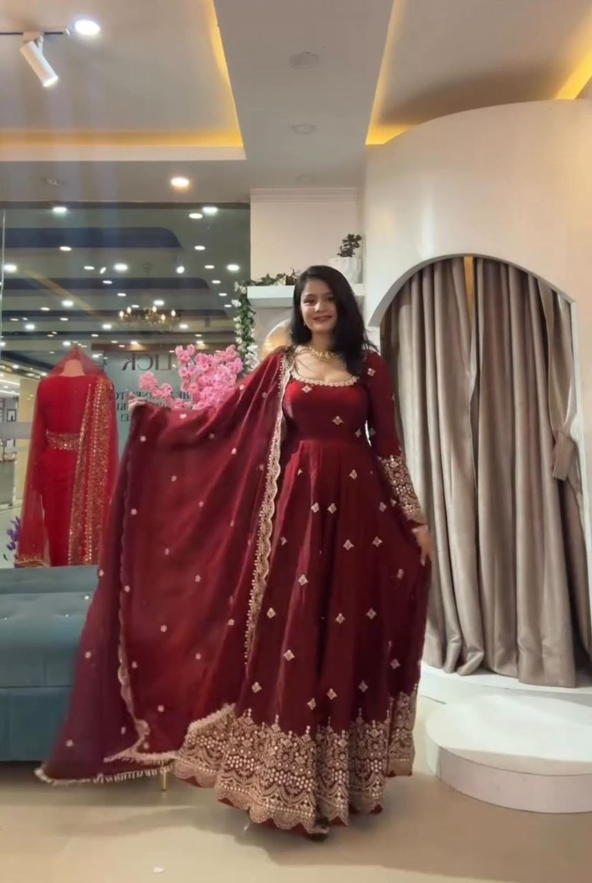 Launching Designer Party Wear Look Gown With Duppata And Pent