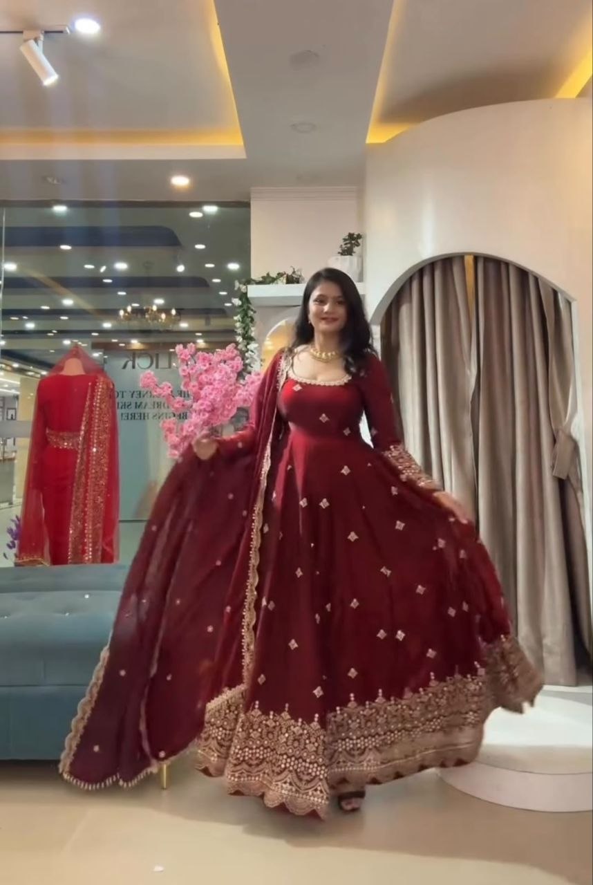 Launching Designer Party Wear Look Gown With Duppata And Pent