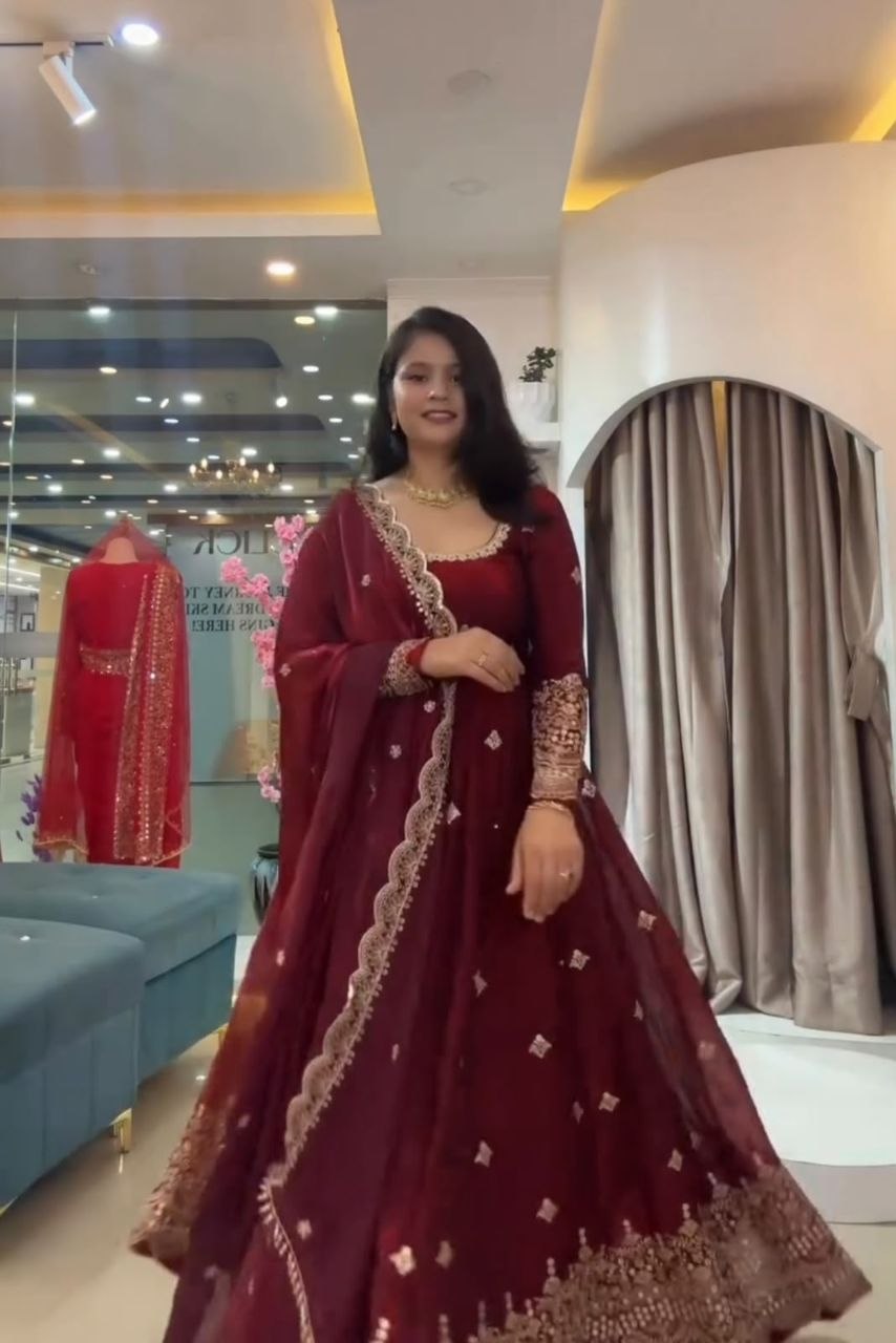 Launching Designer Party Wear Look Gown With Duppata And Pent