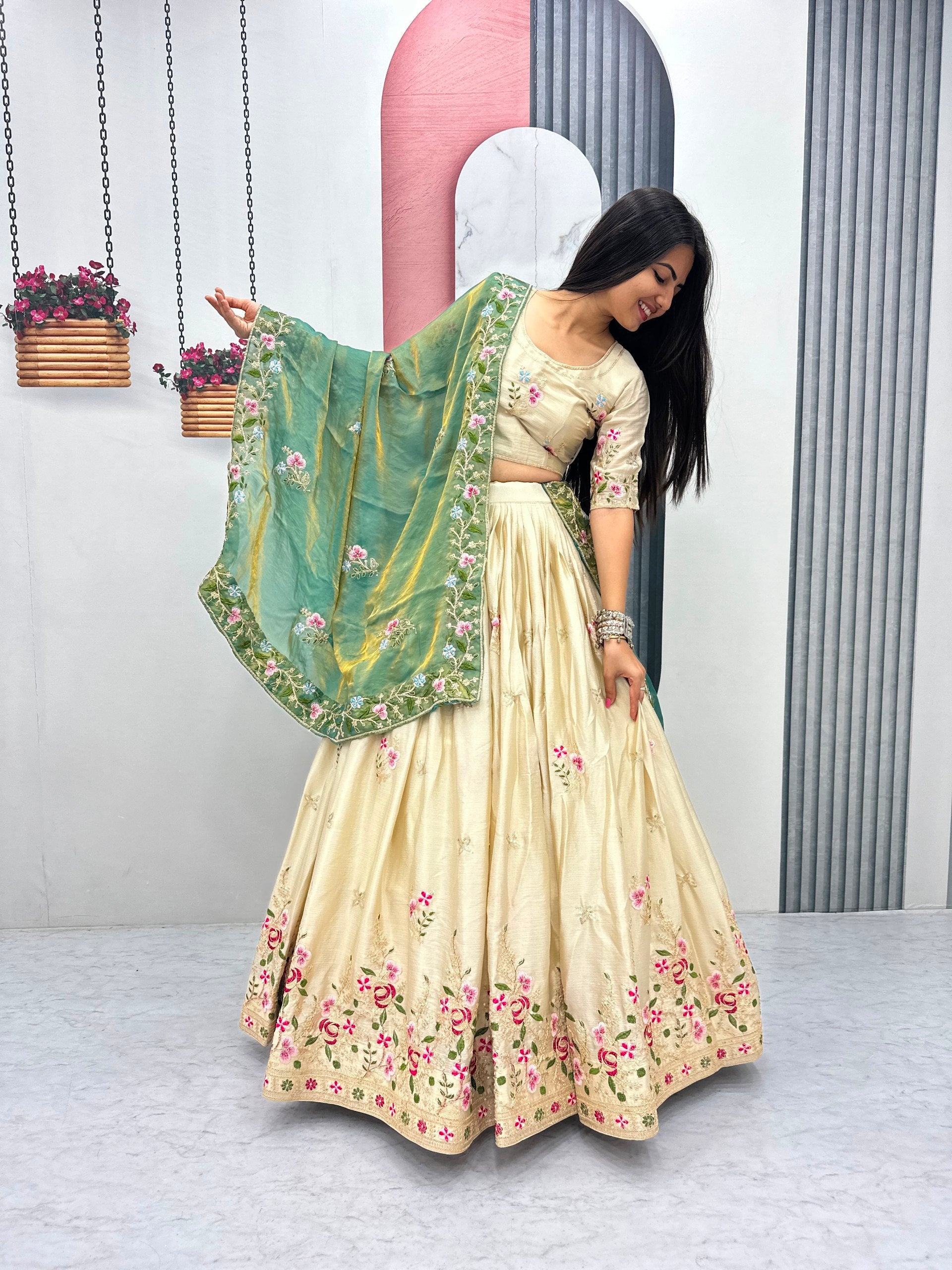 Elegant Chinon Embroidered Festival Lehenga Choli