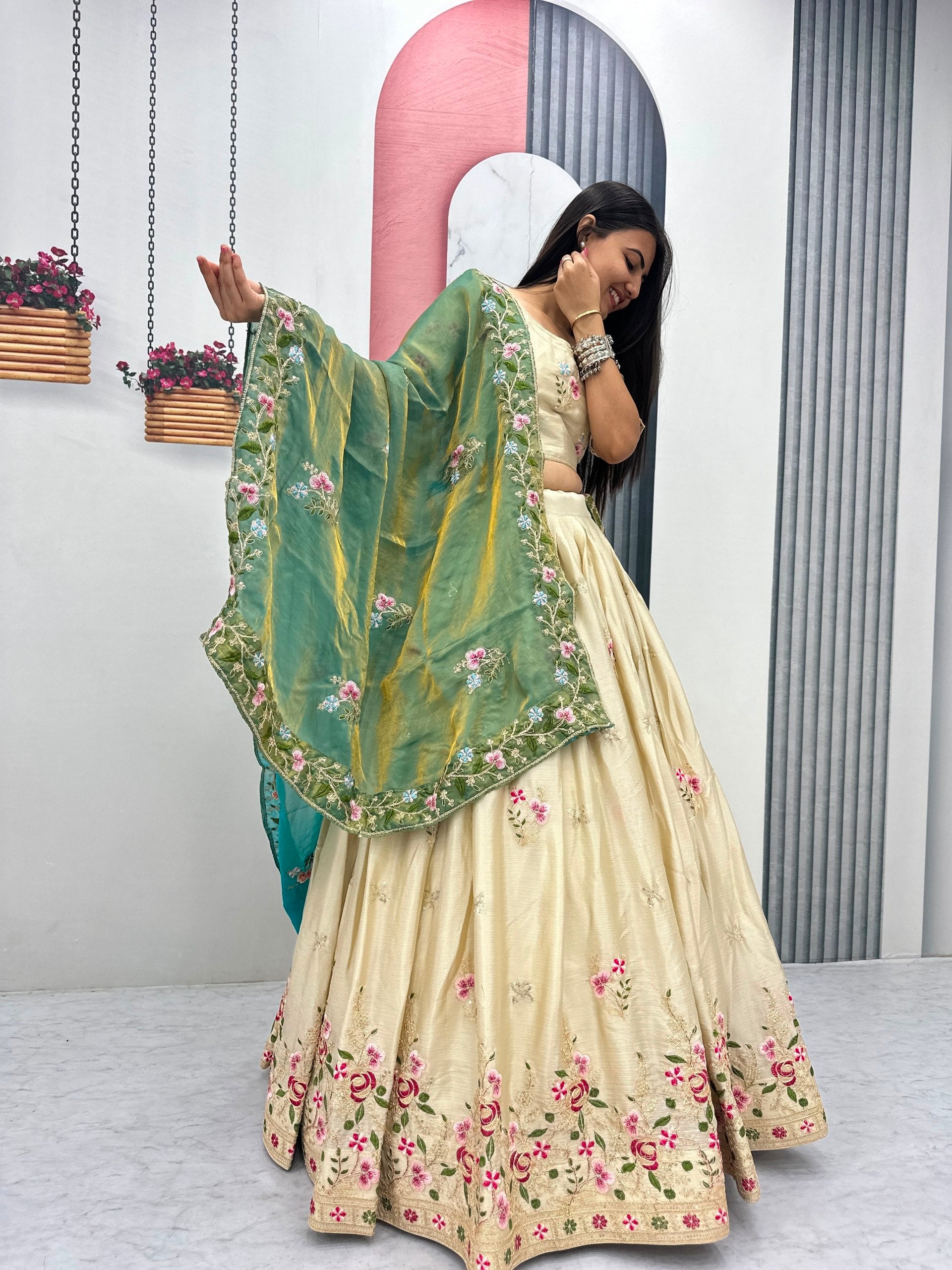 Elegant Chinon Embroidered Festival Lehenga Choli