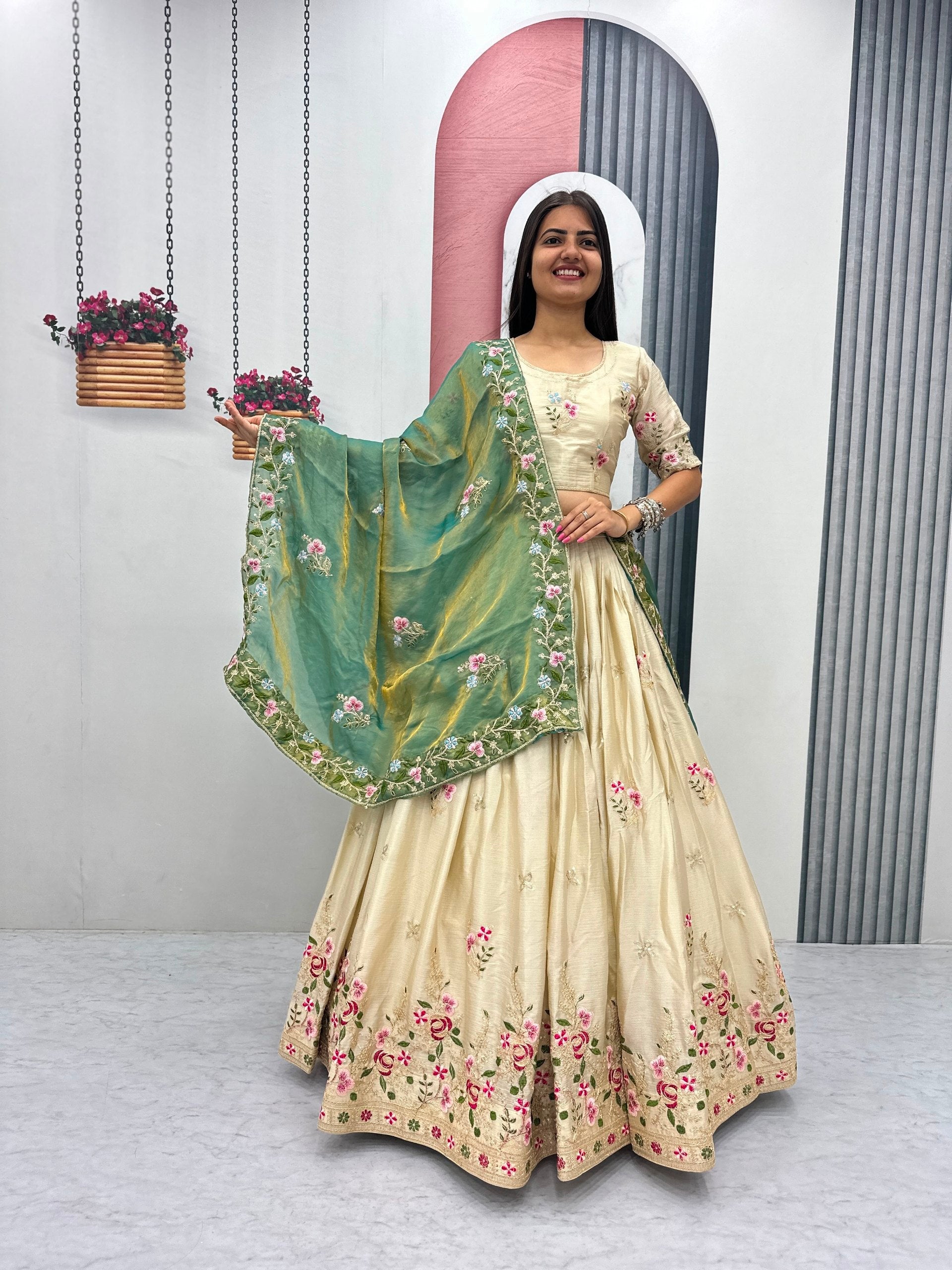 Elegant Chinon Embroidered Festival Lehenga Choli
