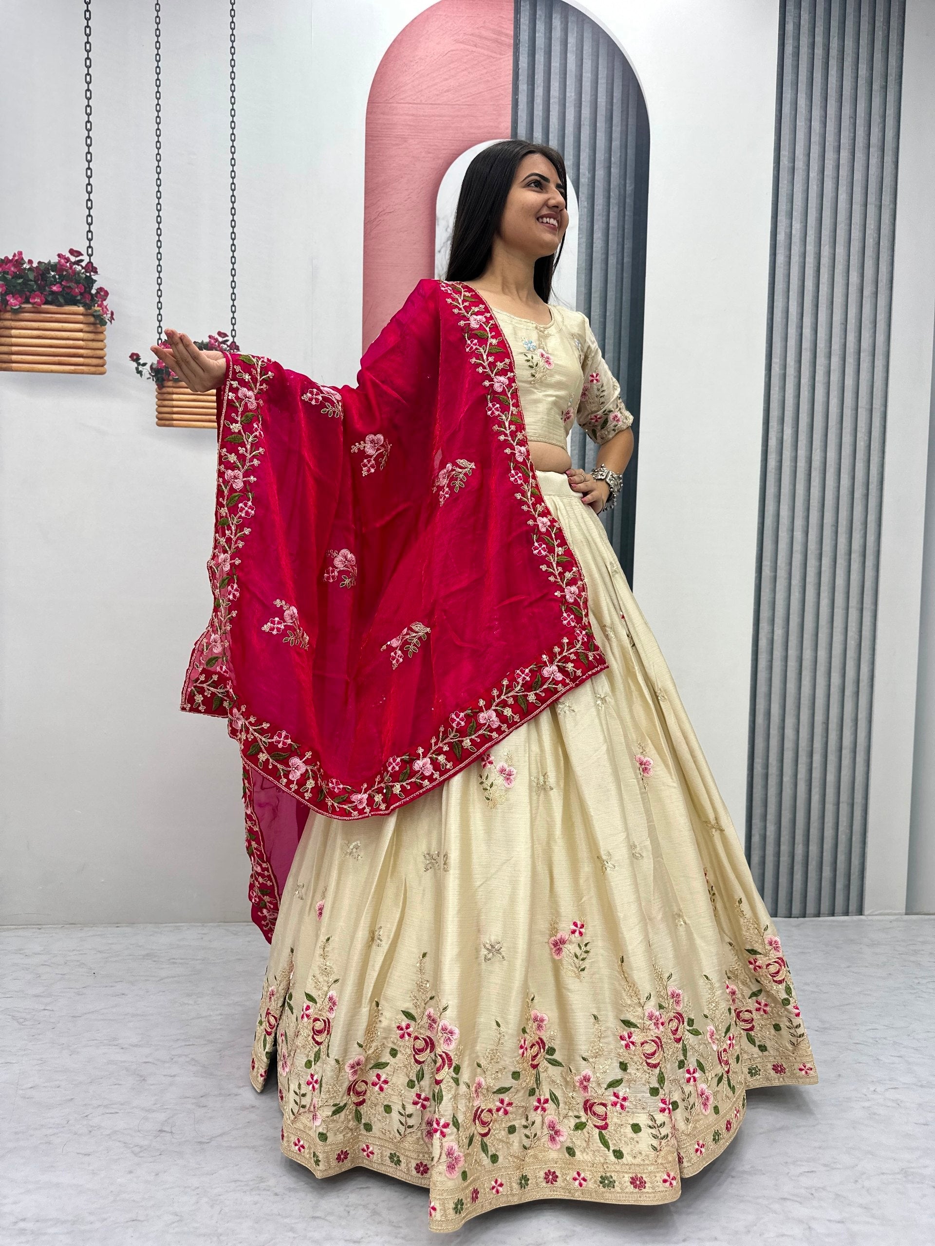 Elegant Chinon Embroidered Festival Lehenga Choli