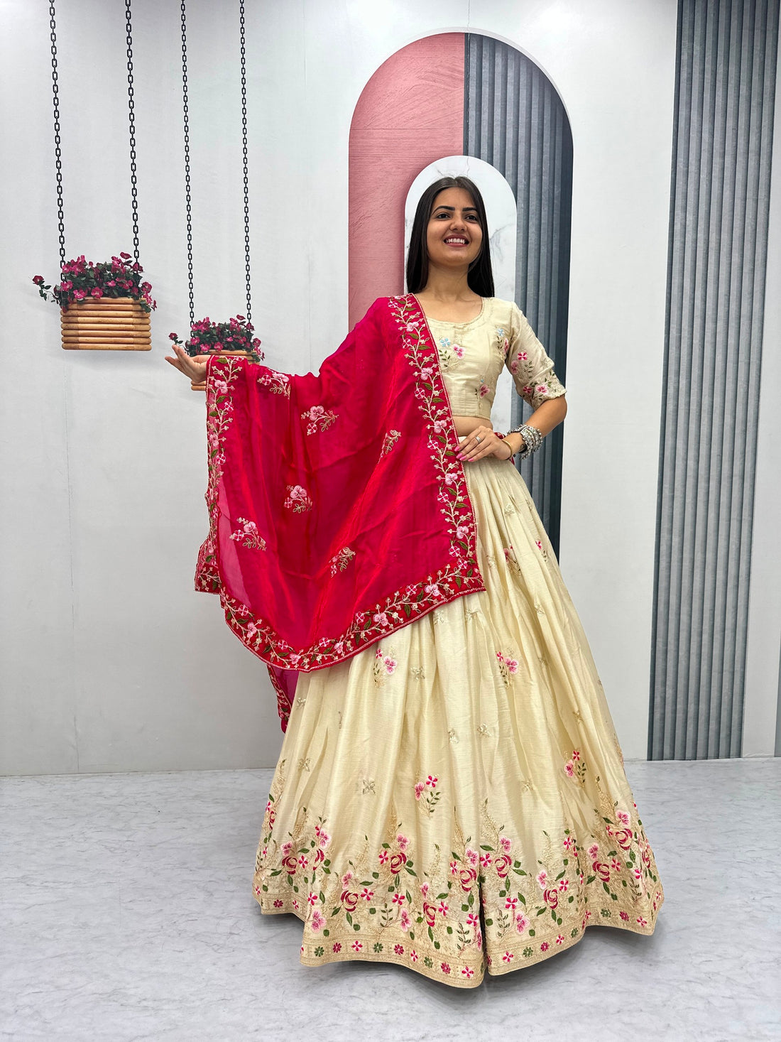 Elegant Chinon Embroidered Festival Lehenga Choli