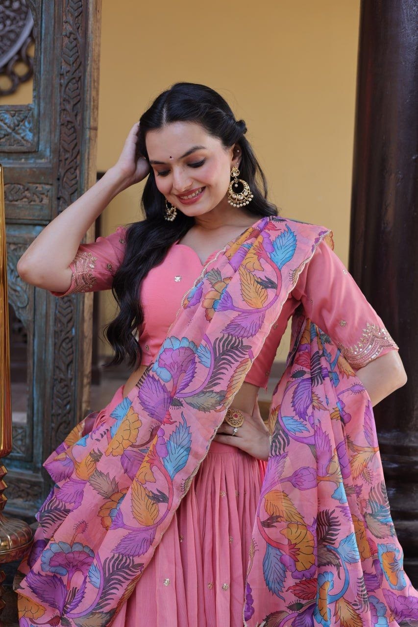 Beautifull Cosmos silk with Zari &nbsp;Sequins Embroidered work Lehenga Choli