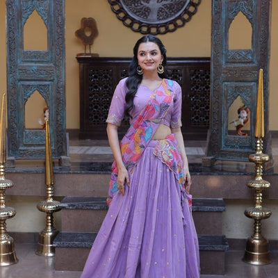 Beautifull Cosmos silk with Zari &nbsp;Sequins Embroidered work Lehenga Choli