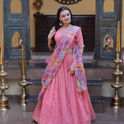 Beautifull Cosmos silk with Zari &nbsp;Sequins Embroidered work Lehenga Choli
