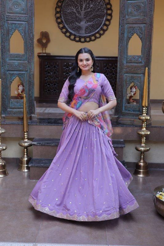 Beautifull Cosmos silk with Zari &nbsp;Sequins Embroidered work Lehenga Choli