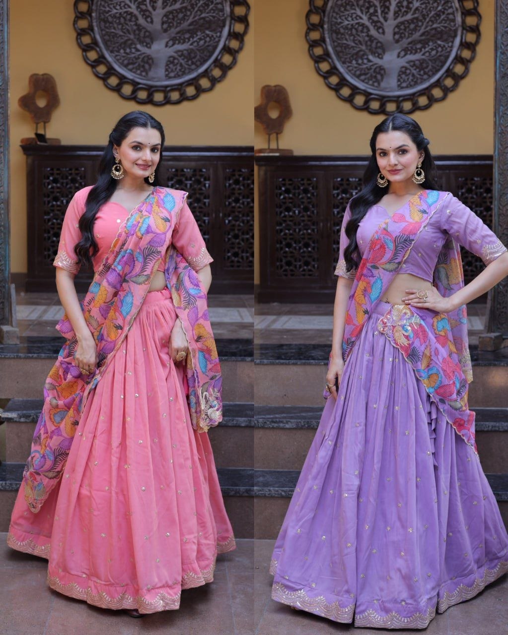Beautifull Cosmos silk with Zari &nbsp;Sequins Embroidered work Lehenga Choli