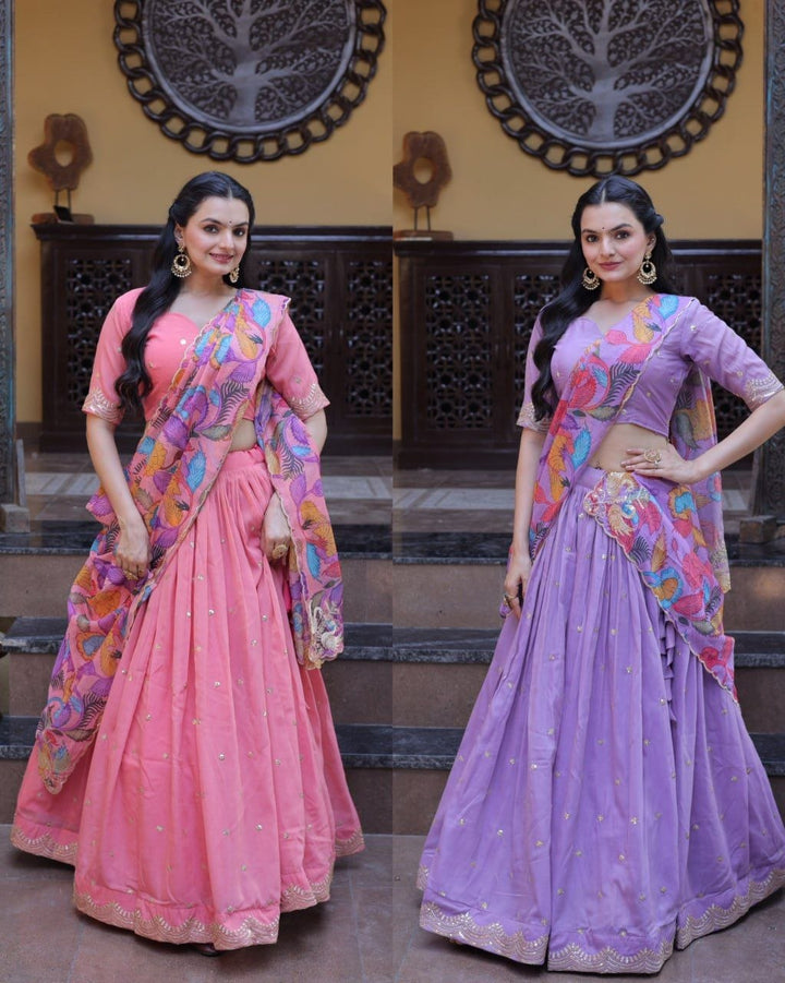 Beautifull Cosmos silk with Zari &nbsp;Sequins Embroidered work Lehenga Choli