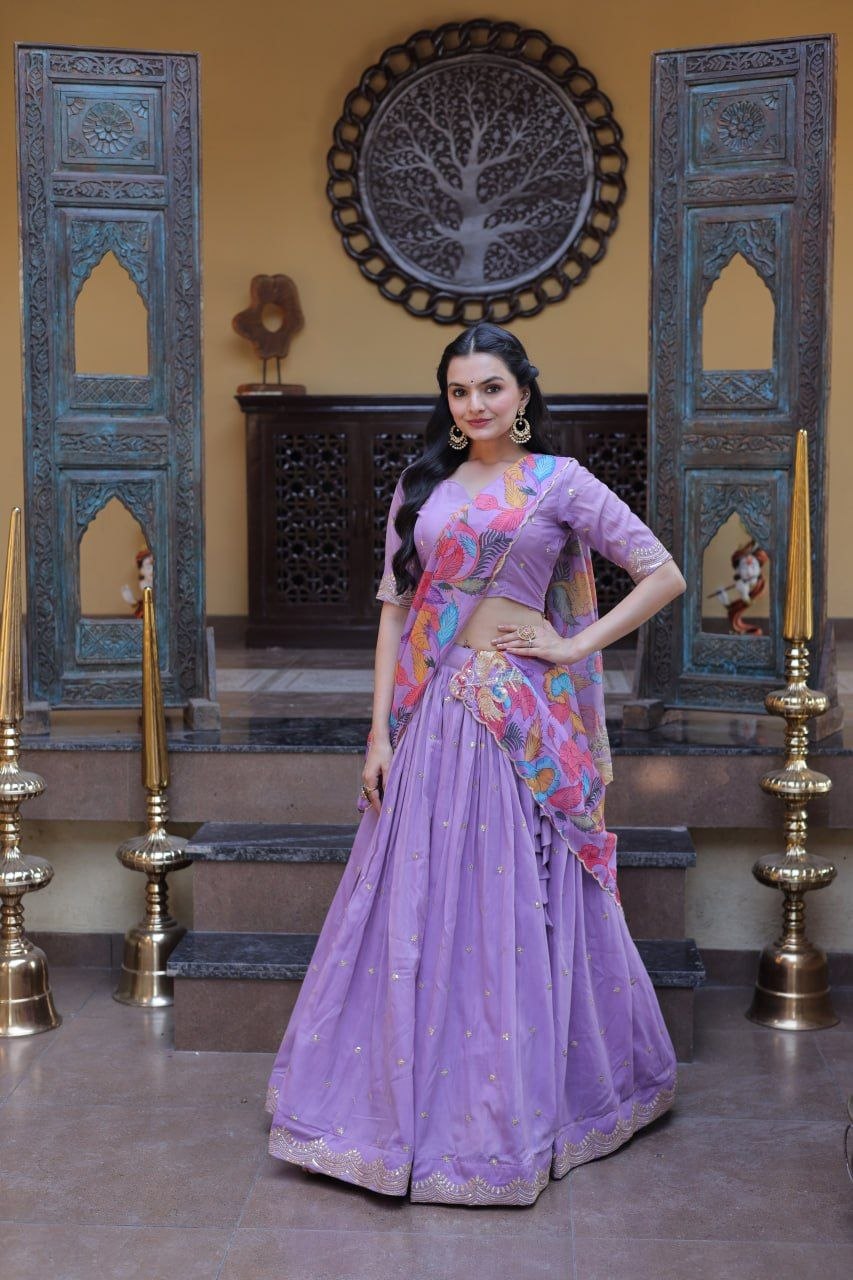 Beautifull Cosmos silk with Zari &nbsp;Sequins Embroidered work Lehenga Choli
