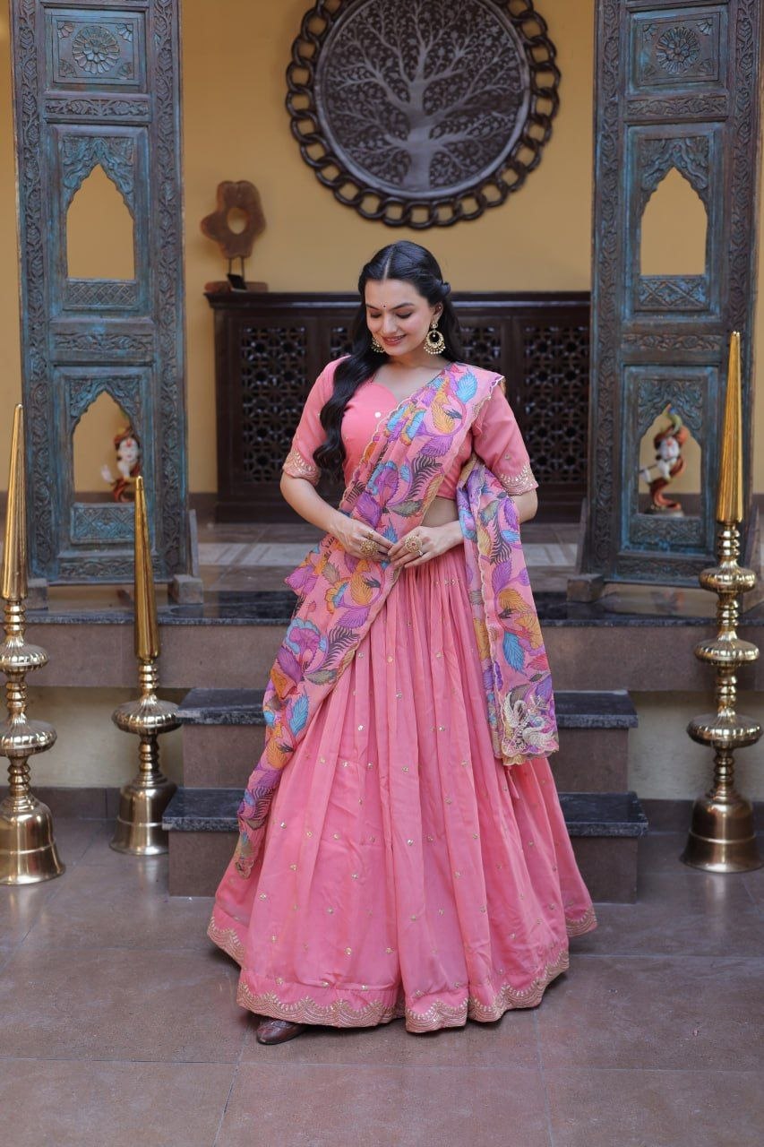 Beautifull Cosmos silk with Zari &nbsp;Sequins Embroidered work Lehenga Choli