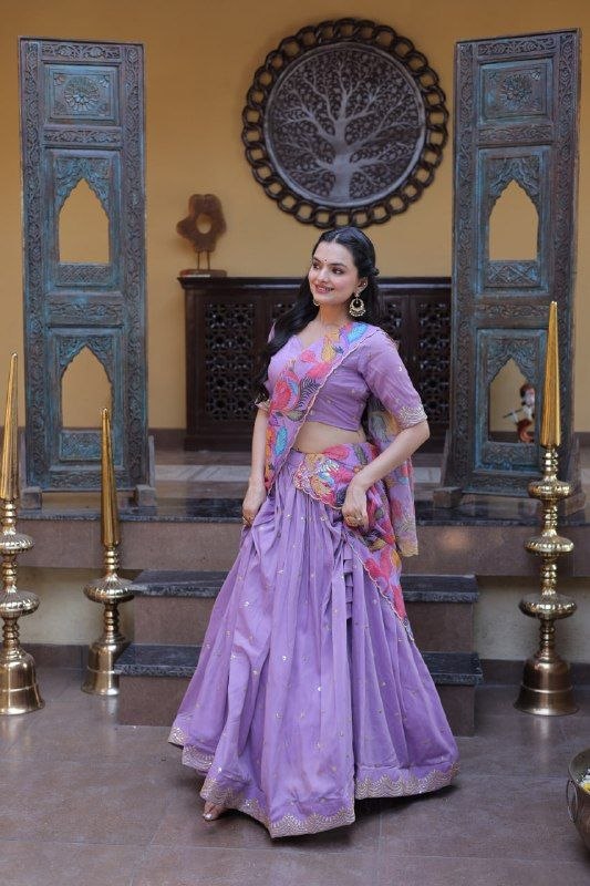 Beautifull Cosmos silk with Zari &nbsp;Sequins Embroidered work Lehenga Choli