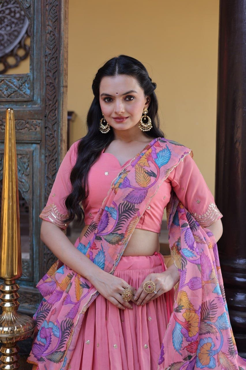 Beautifull Cosmos silk with Zari &nbsp;Sequins Embroidered work Lehenga Choli