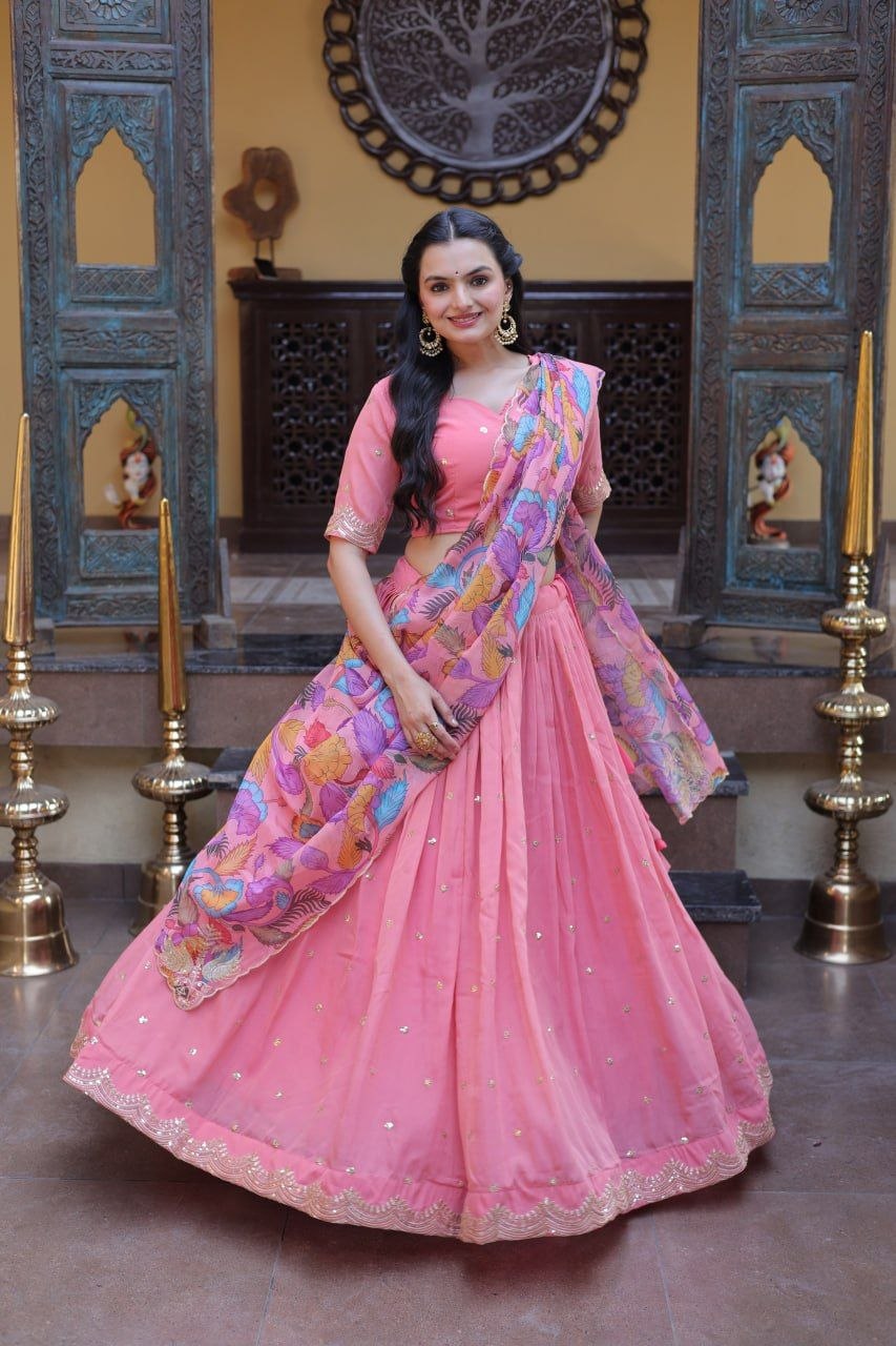 Beautifull Cosmos silk with Zari &nbsp;Sequins Embroidered work Lehenga Choli