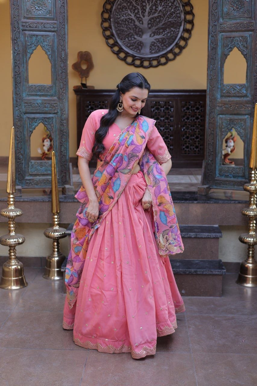Beautifull Cosmos silk with Zari &nbsp;Sequins Embroidered work Lehenga Choli