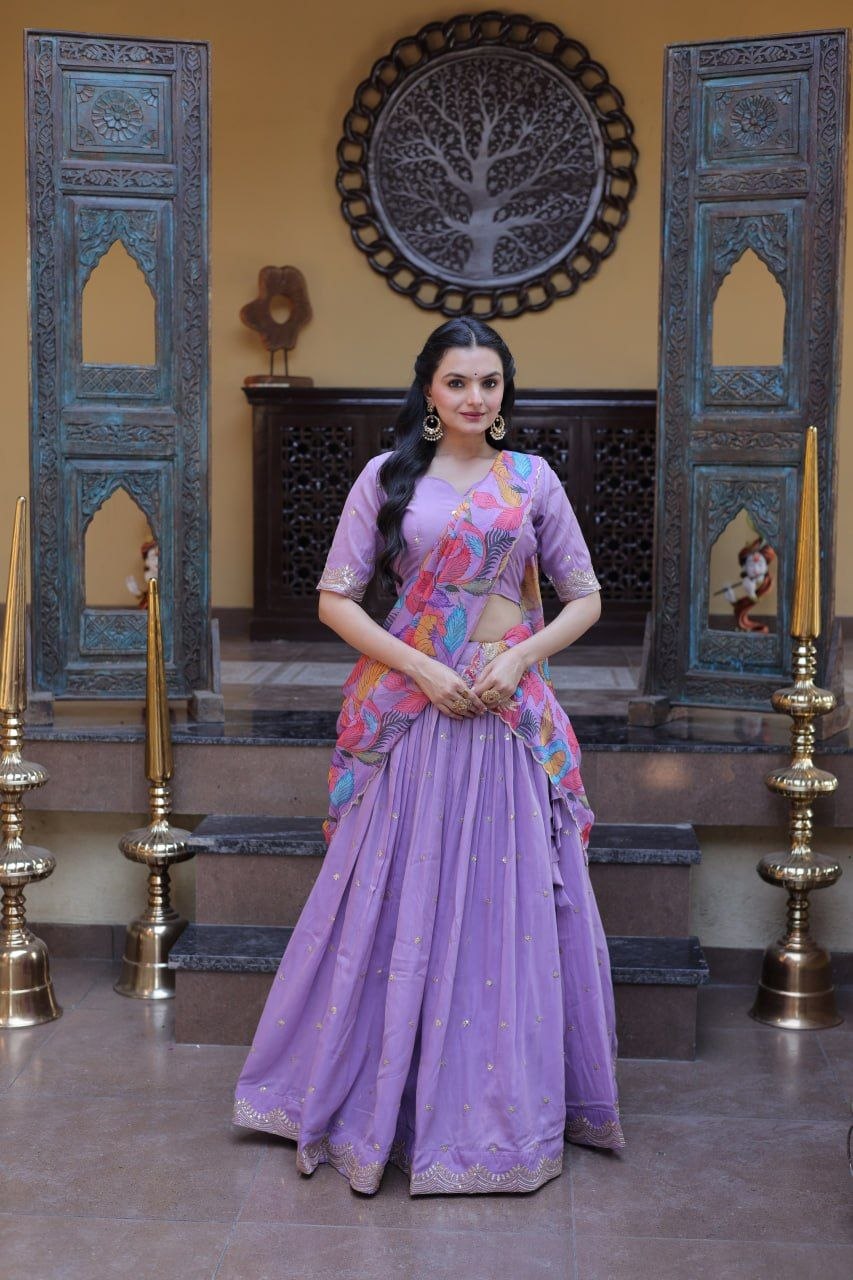Beautifull Cosmos silk with Zari &nbsp;Sequins Embroidered work Lehenga Choli