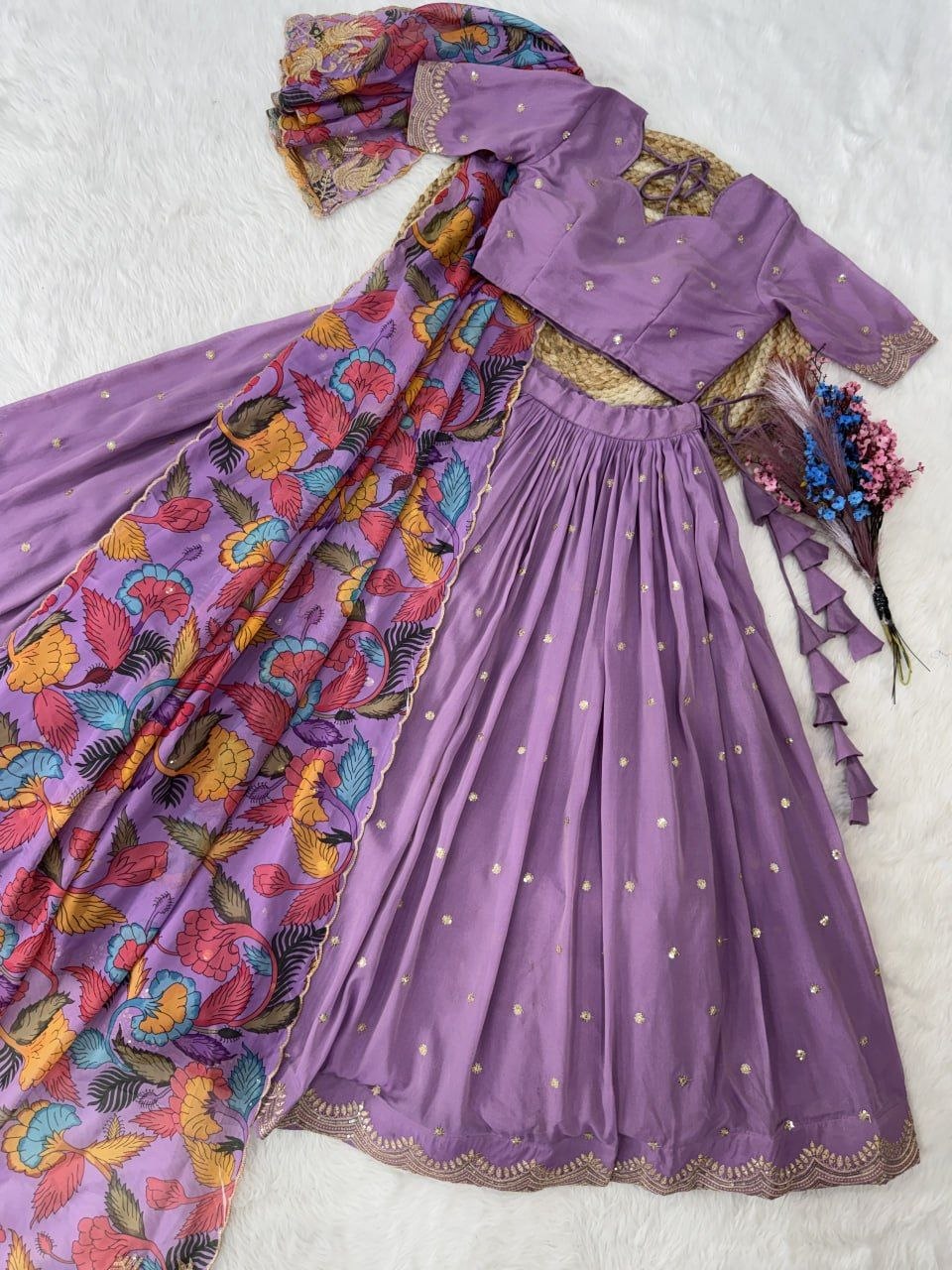 Beautifull Cosmos silk with Zari &nbsp;Sequins Embroidered work Lehenga Choli