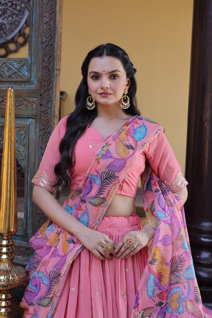 Beautifull Cosmos silk with Zari &nbsp;Sequins Embroidered work Lehenga Choli