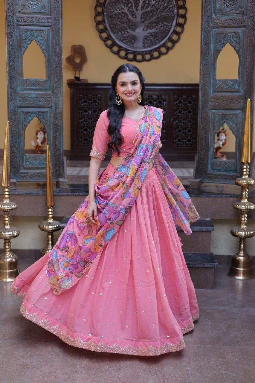 Beautifull Cosmos silk with Zari &nbsp;Sequins Embroidered work Lehenga Choli