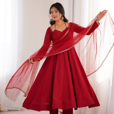 Roman Silk Fabric With Embroidery Sequence Anakali Gown With Duppata And Pent