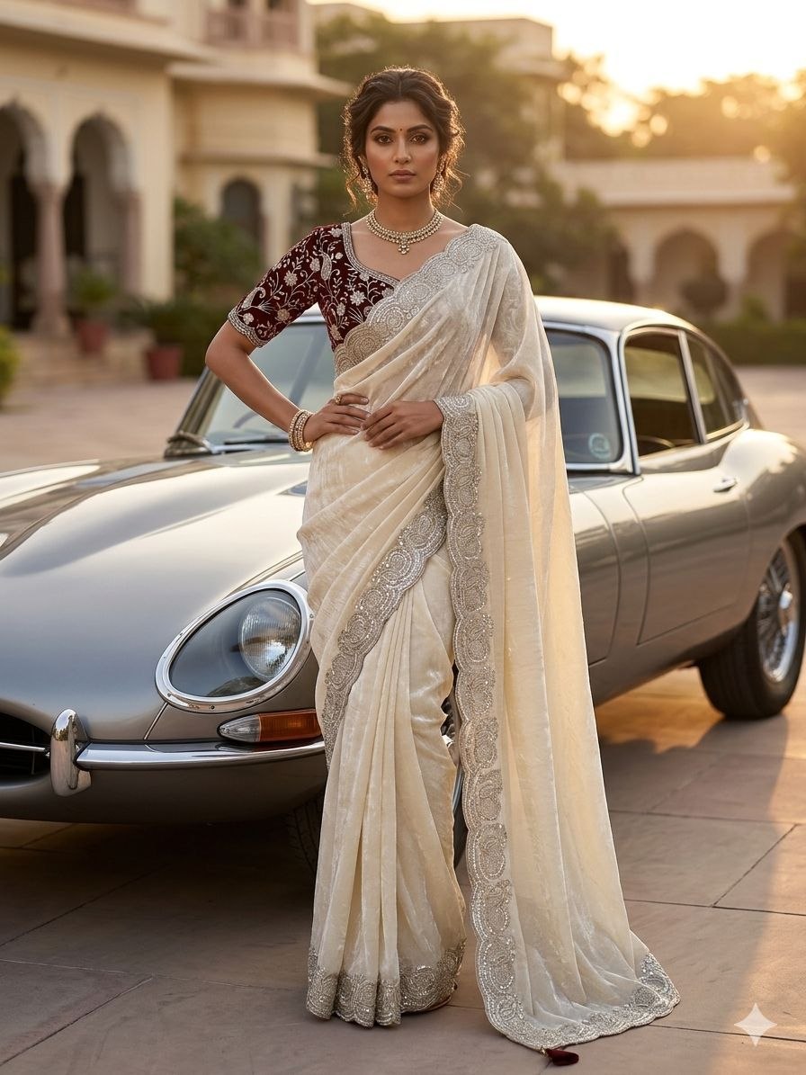 Party Wear Soft space silk  Satin Saree with heavy embroidery sequence Work Sare
