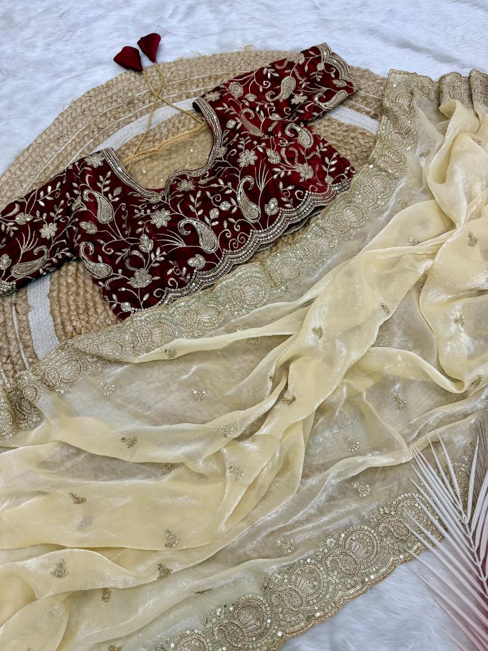 Party Wear Soft space silk  Satin Saree with heavy embroidery sequence Work Sare