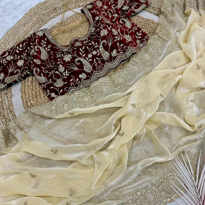 Party Wear Soft space silk  Satin Saree with heavy embroidery sequence Work Sare